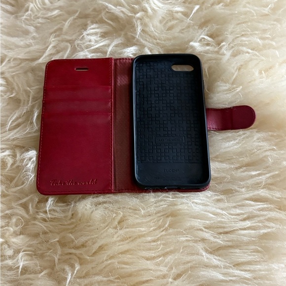 Red Leather Phone Case with Magnetic Closure - Picture 4 of 5